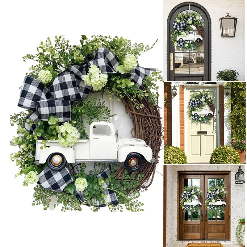 

Summer Farmhouse Truck Wreath Latest Way to Welcome Summer Front Door Decor Round Door Hanging Sign TS3 Artificial Decorations