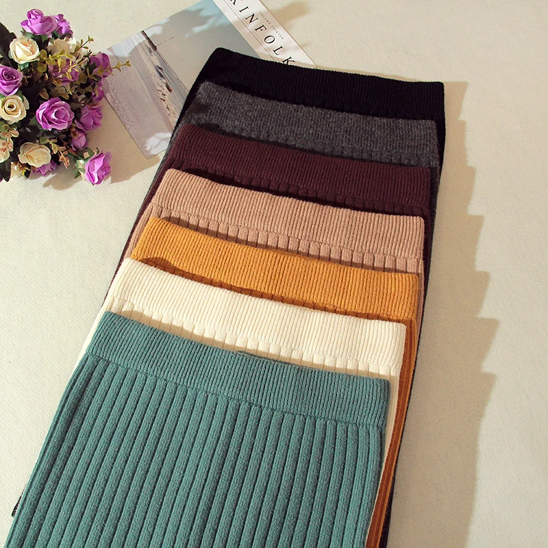 Новая Корейская осенне-зимняя трикотажная юбка с разрезом сзади | Женская одежда