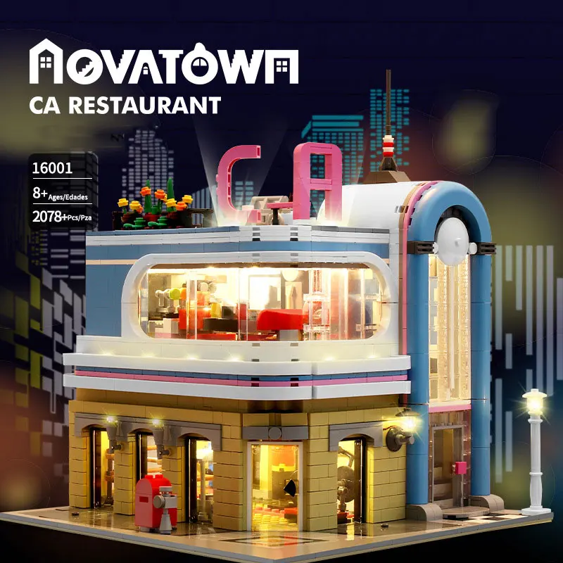 

MOC 2078Pcs City Street View Series Model Building Blocks California Restaurant Lighting Version Architecture Bricks Toys Gifts