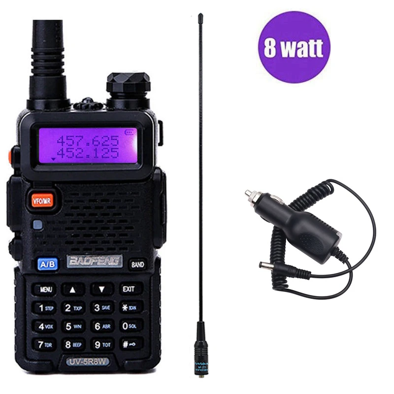 Baofeng UV-5R 8 Вт Высокая мощность Full walkie talkie двухстороннее радио 8 Вт cb портативное радио 10 км дальность pofung UV5R Охота - Цвет: antenna car charger