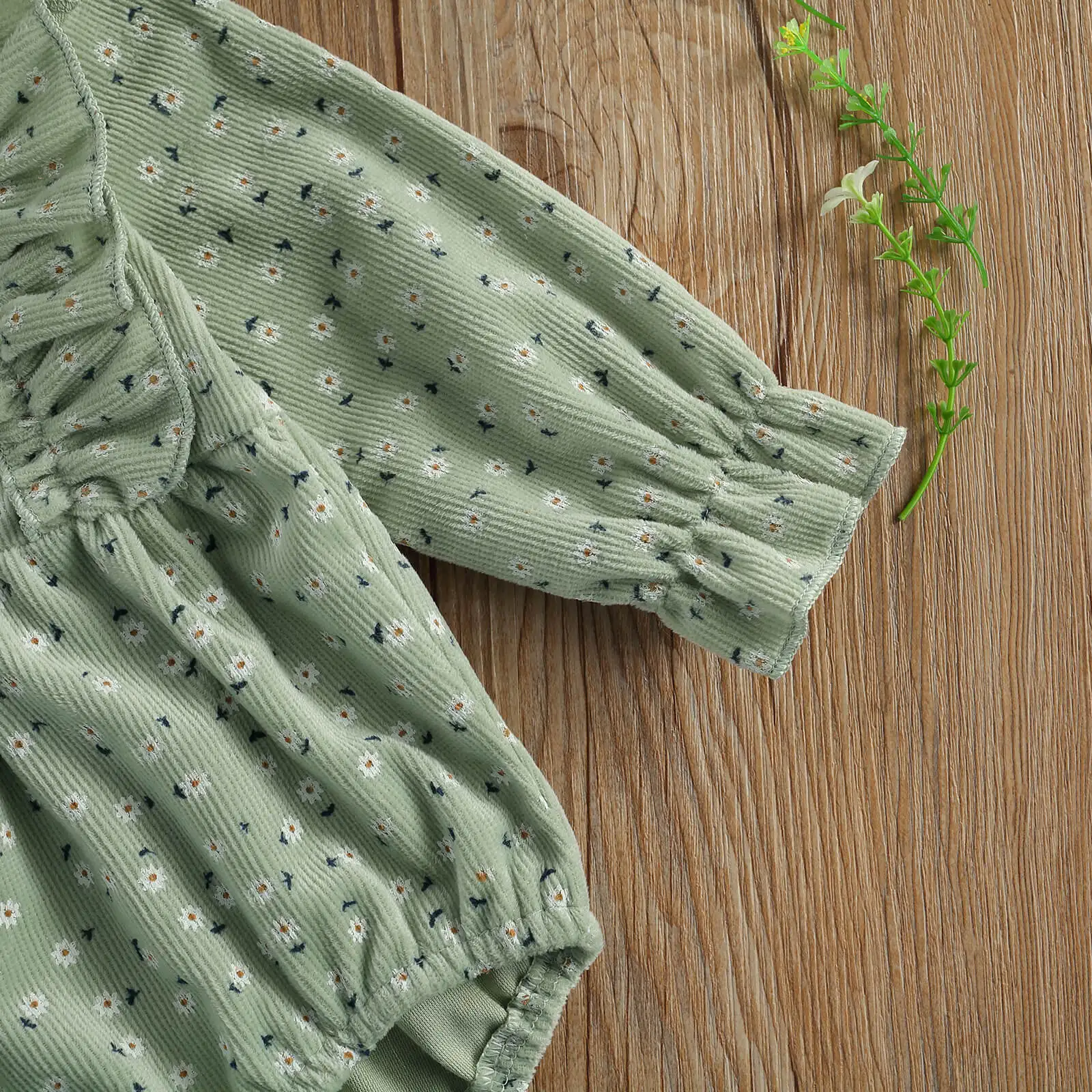 

0-18M Auutmn Newborn Baby Girls Boys Bodysuits Flowers Print Button Ruffles Long Sleeve Jumpsuits