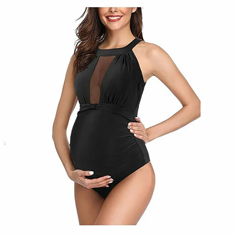 

Pregnant Woman Sexy Swimsuit Maternity Solid Backless Bikinis Falbala Ruffle Beachwear New Summer Women One-piece Swimming Suit