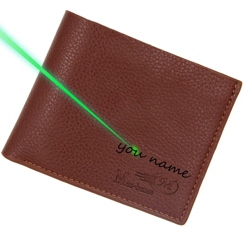 Light brown Engraved Мини-кошелек для мужчин 3 цвета винтажный мягкий из искусственной кожи роскошный Короткий держатель для мужчин кожаные кошельки DIY гравировка имени доступны - Цвет: Light brown Engraved