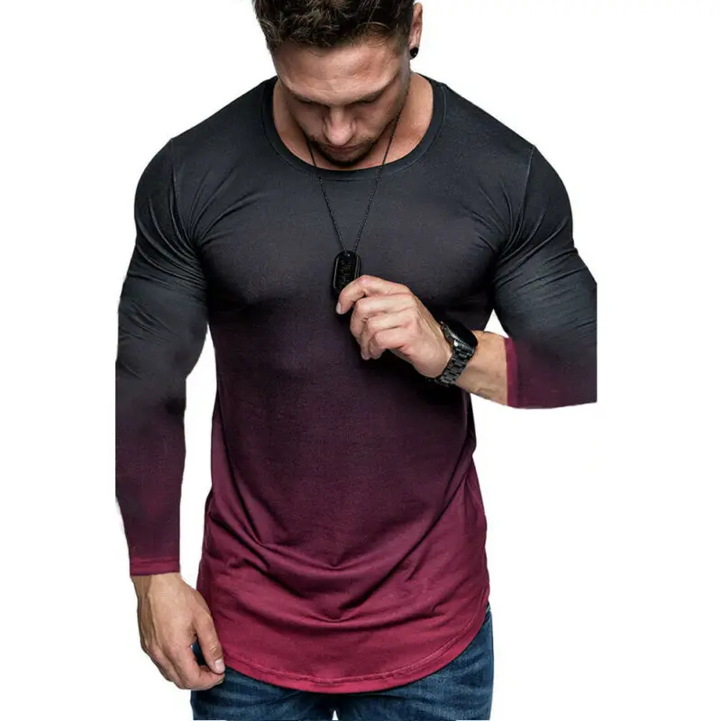 Мужская рубашка для тренажерного зала приталенная с градиентом длинным рукавом
