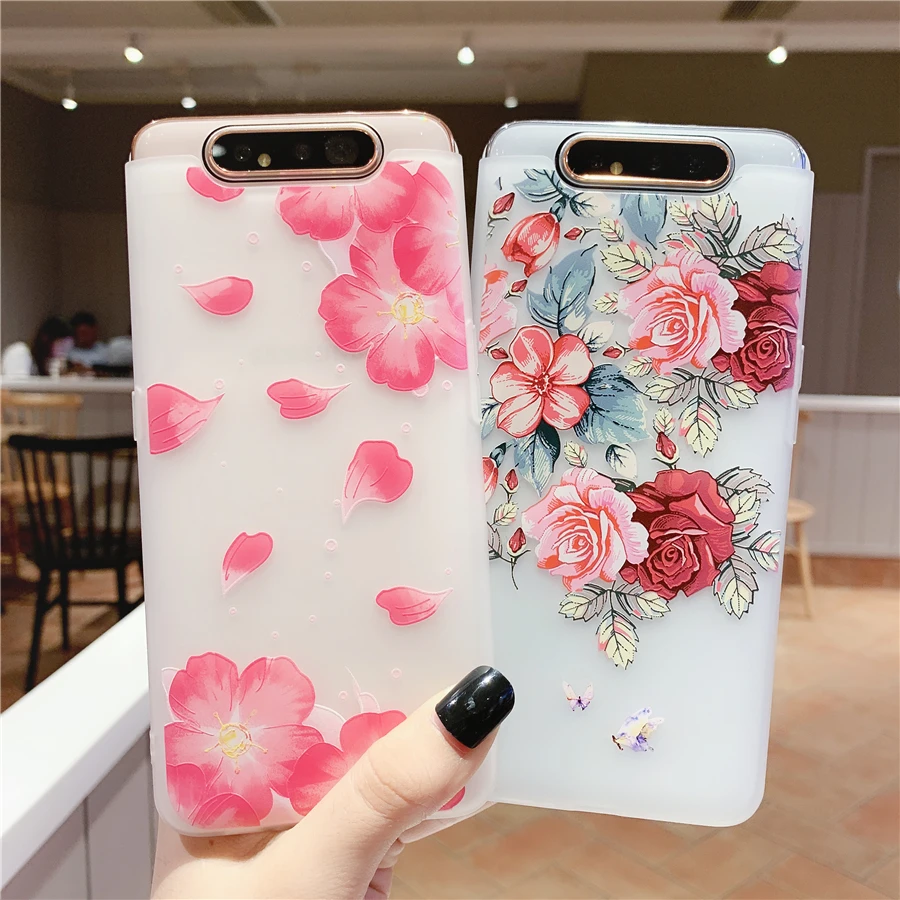 Чехол для телефона из ТПУ с тиснеными цветами и вишнями Samsung Galaxy Note 10 S10 S9 S8 Plus A9 A90