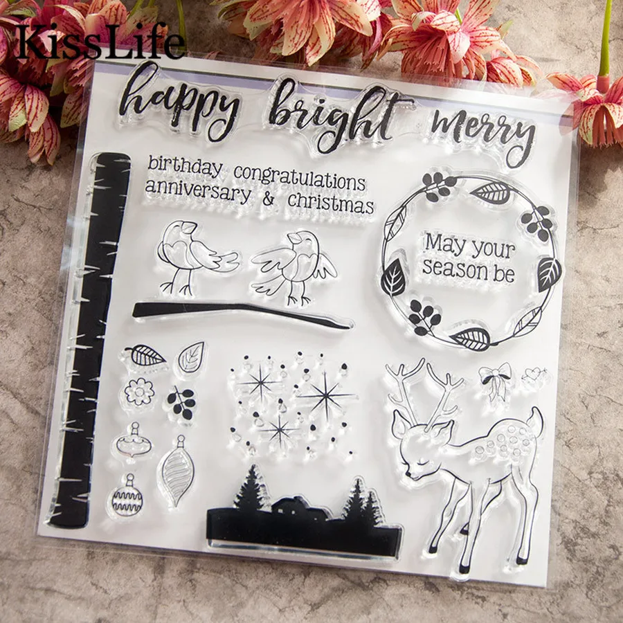 1 лист прозрачные штампы с животными оленем курицей листьями счастливыми яркими