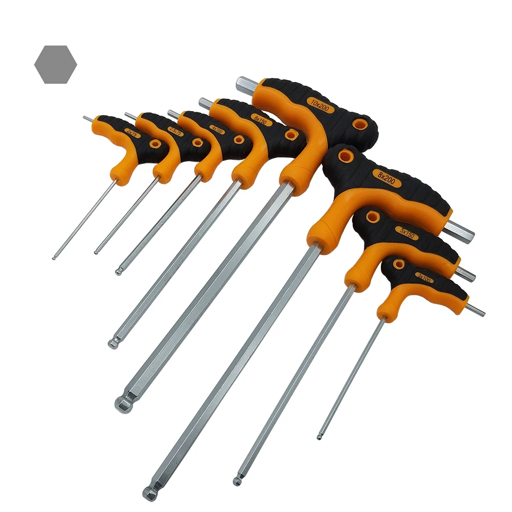 Набор шестигранных ключей 8 шт. Т-образная рукоятка Шариковая головка CRV |