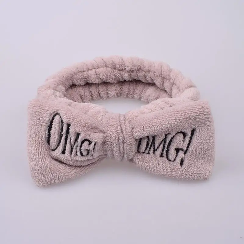 style1 coffee Новое письмо "OMG" Повязки для женщин Flannel Мягкий Лук Повязки Девушки мыть лицо turban Симпатичные эластичные головные уборы аксессуары для волос - Цвет: style1 coffee