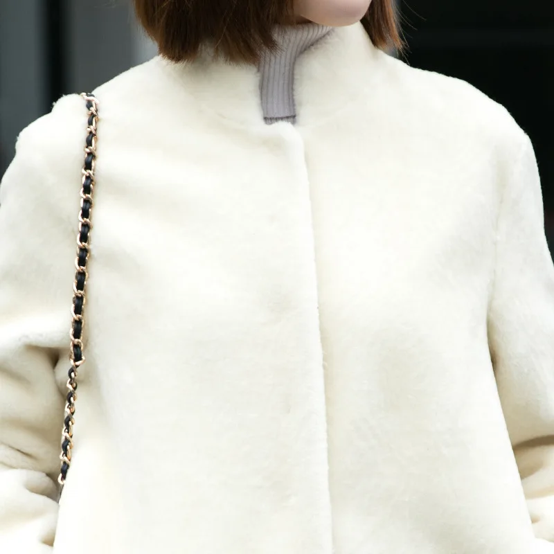 Женское кашемировое пальто длинное большого размера с имитацией овчины и