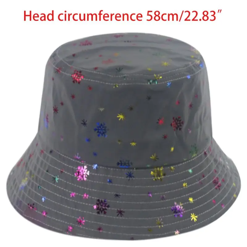 

Unisex Harajuku Night Reflective Bucket Hat Glitter Snowflakes Sequins Luminous Hip Hop Street Breathable Mesh Fisherman Cap