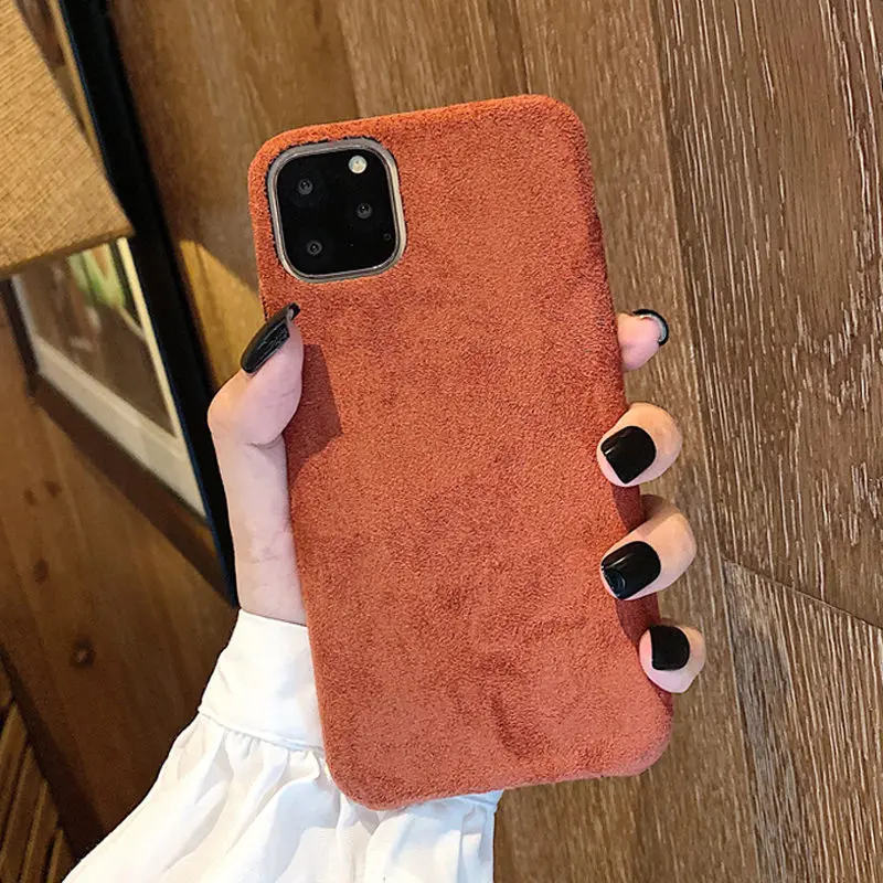 C Lovebay тканевый плюшевый чехол с текстурой для iPhone 11 Pro X XR XS Max 7 8 Plus XS теплые меховые фланелевые чехлы для телефонов однотонные мягкие из ПУ для задней крышки - Цвет: C