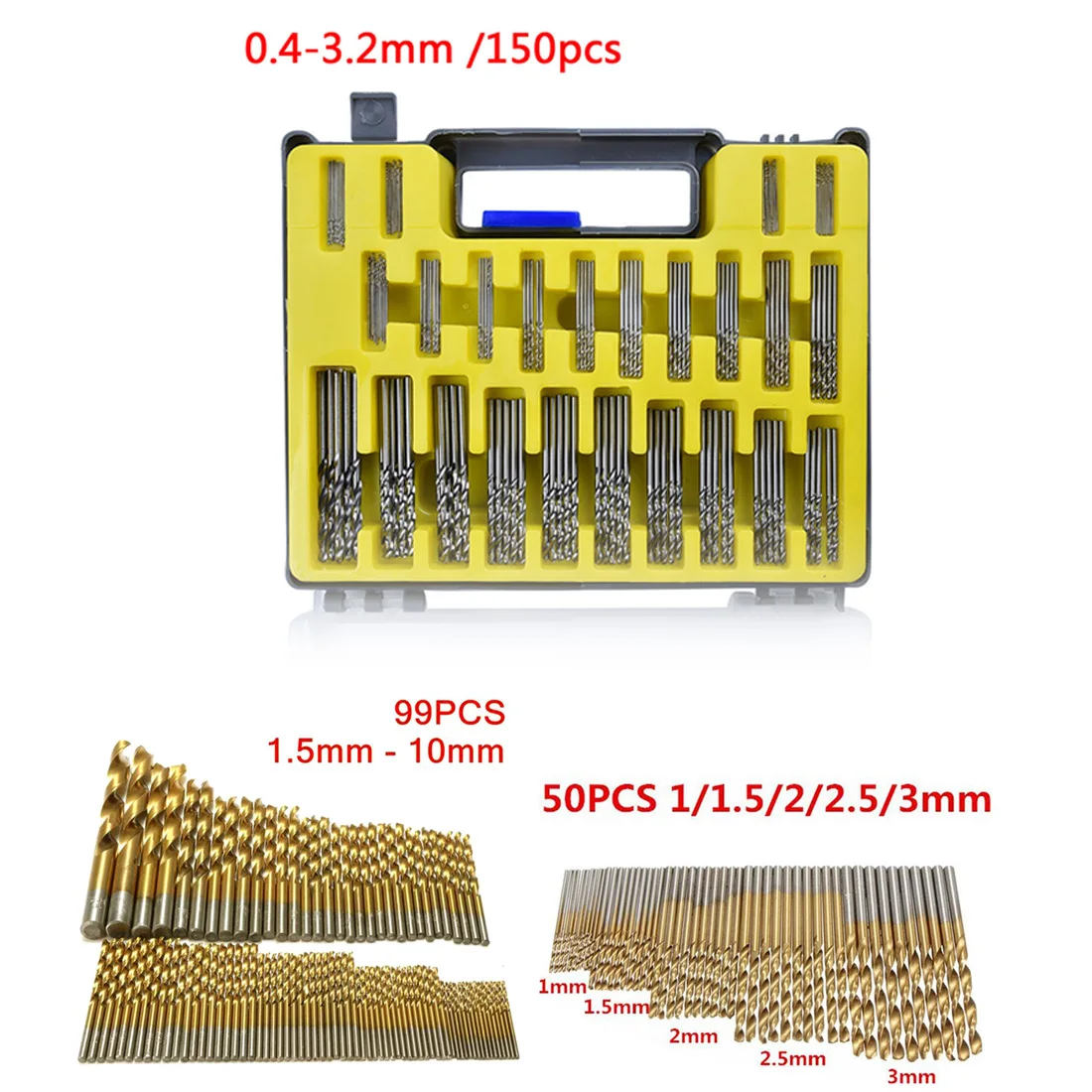 Набор сверл спиральных из быстрорежущей стали с титановым покрытием 1 5-10 мм/1-3 мм/0