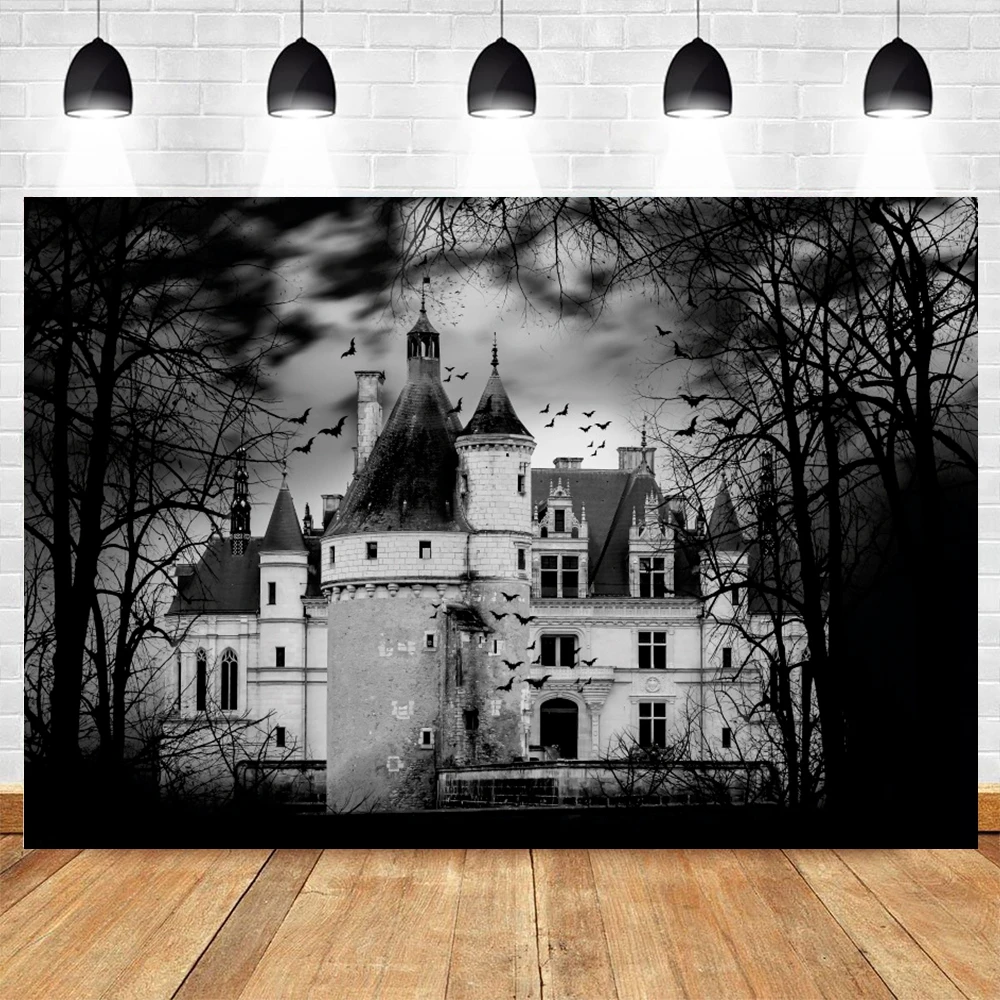 

Halloween Backdrop Photo Background Castle Branches Bat Scary Scene Night Castle Photography Backdrops Photozone Photophone Prop