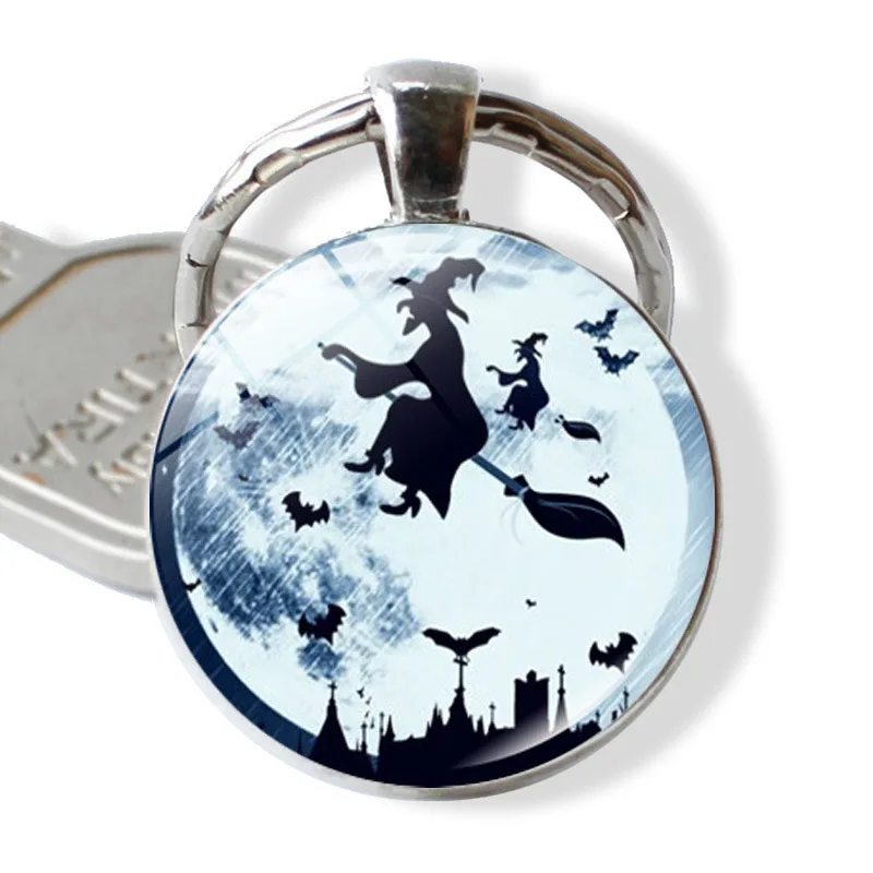 

WG 1pc Halloween Time Gem&stone Fashion Popular Glass Ball Keychain Metal Cabochon Keyring Keychain Jewelry Gift For Family