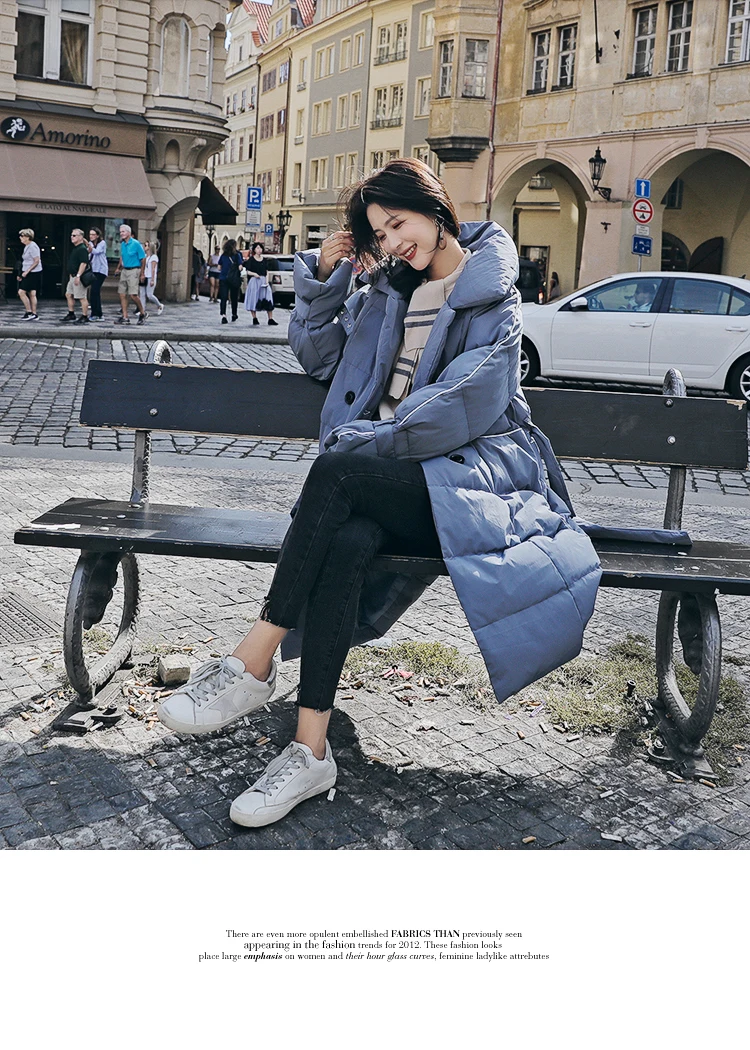 Hong Kong Style Thick Long Lace-up Cotton Coat Women's Winter Style Students Cotton-padded Jacket down Feather Cotton-padde