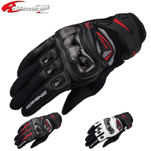 

Black White Komine GK-224 Carbon Protect Leather Mesh Gloves Motorbike Downhill Bike GK 224 Glove
