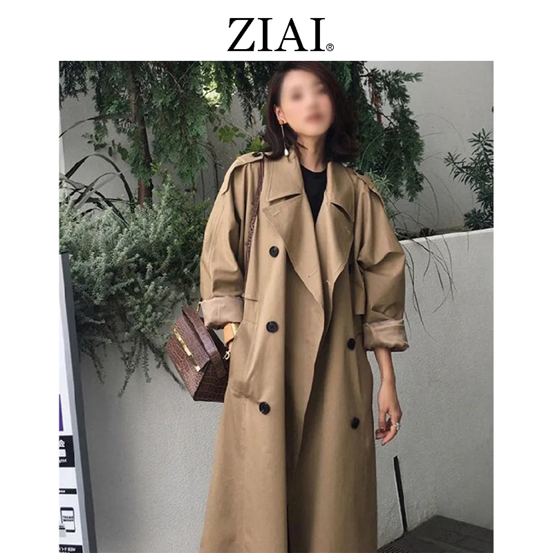 

ZIAI 2020 hotsale women spring long light trench coat warm lapel female windbreaker long sleeve lady casual stock ZS-7246