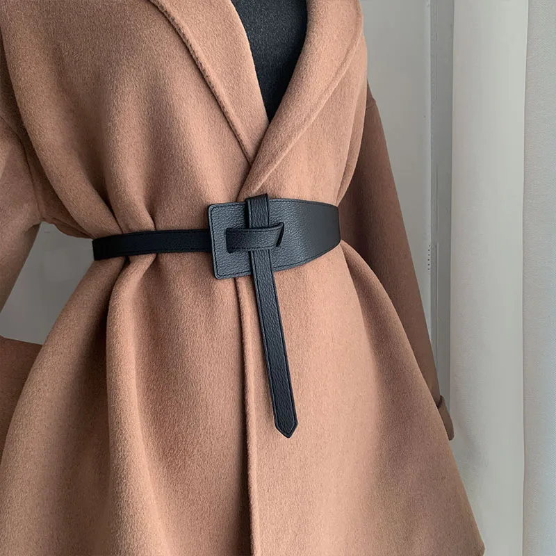 

Дизайнерские ремни для женщин, мягкий длинный пояс из искусственной кожи с узлом, широкое пальто, пояс для платья