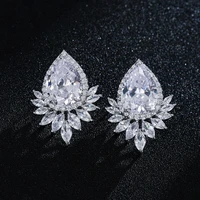 ekopdee 2022 new luxury elegant big teardrop zircon stone earrings for women crystal female bridal wedding jewelry hot selling