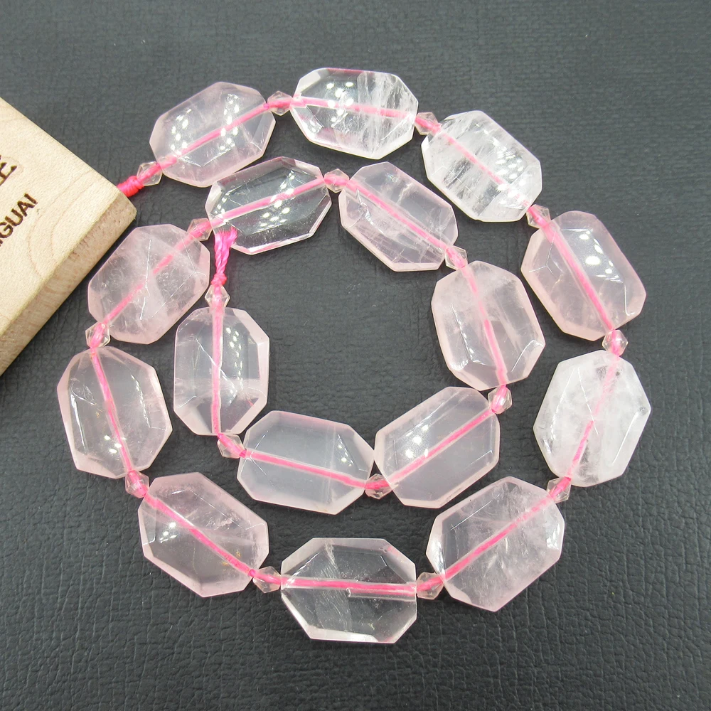 

APDGG Natural Faceted Pink Rose Quartz Faceted Nugget Hand Cut Rectangle Rectangular Focal Beads 15" Strand Jewelry Making DIY