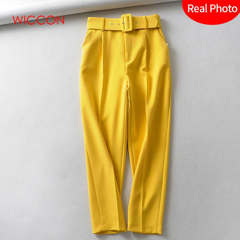 Женские шаровары с поясом повседневные брюки высокой талией розового и желтого