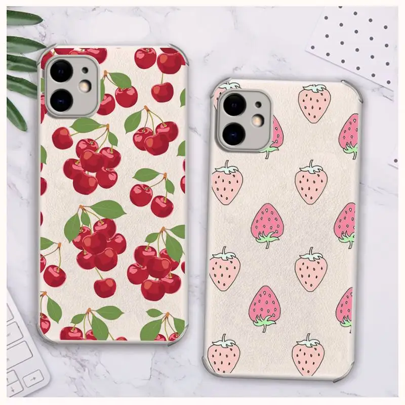 

Fruit cartoon food Phone Case Lambskin Leather For iphone 12 11 8 7 6 XR X XS PLUS MINI PLUS PRO MAX Shockproof