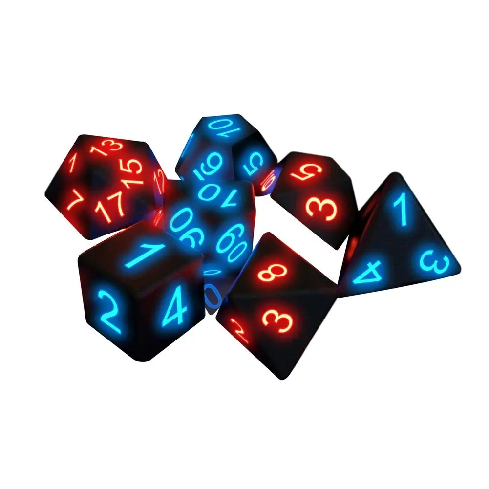 

7Pcs Glowing Dice Plastic Board Game Dice Portable Party Fun Game Dice Set For DND Game Artware Props Bar Supplies Table Games