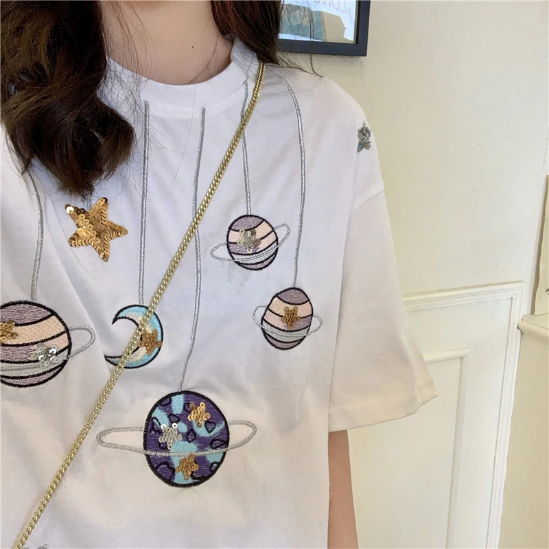 

Houthion Cotton Loose Plus Size Women's T-shirt Summer Fashion Casual New Korean O-Neck Short Sleeve Top Retro Tops