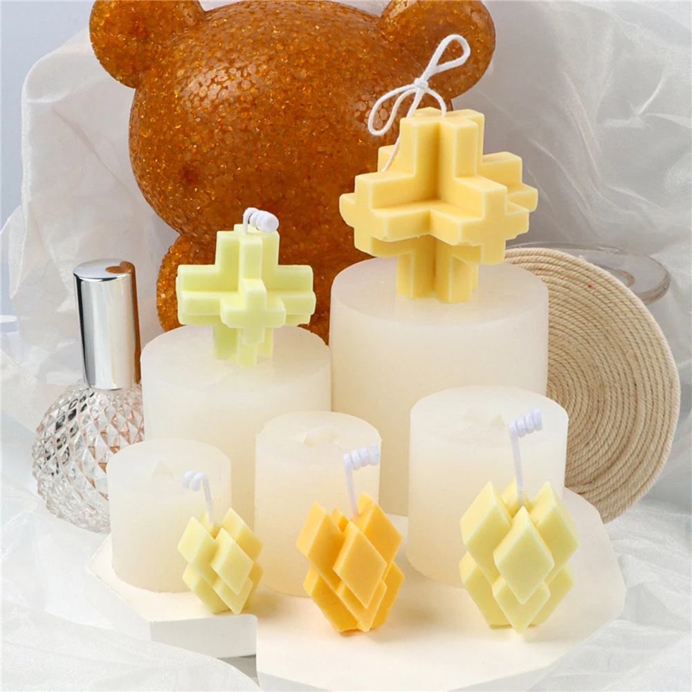 

Square Cone Silicone Candle Mold Diy Multilayer Aroma Cross Square Soap 3d Stereo Decor Plaster Supplies Crystal Cinnabar Mould