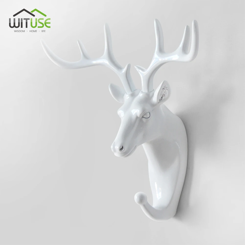 White Deer Head 3D настенный крючок для ключей, стойка для ключей, олень, голова животного, рога, смола, для дома, подвесная одежда, шляпа, вешалки для шарфа, украшение для дома, гостиной - Цвет: White Deer Head