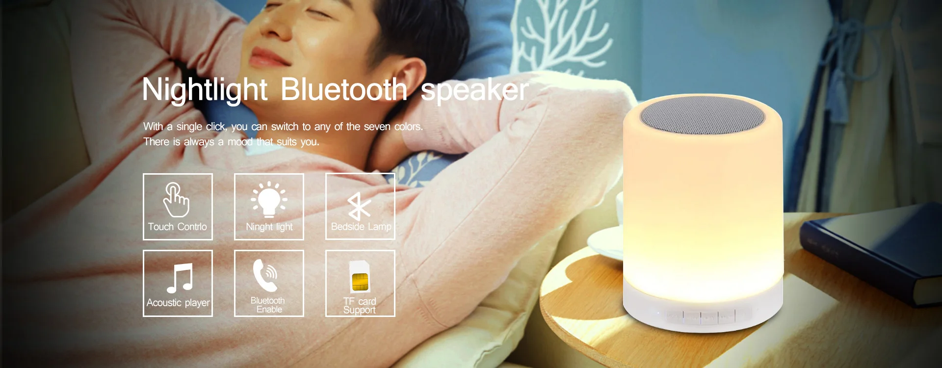 Ночной светильник Nasin с bluetooth-динамиком, портативный беспроводной bluetooth-динамик TF с сенсорным управлением, цветной светодиодный прикроватный светильник