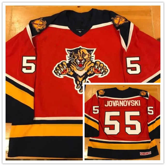 Красный 1995-1996#55 Ed Jovanovski Florida Panthers Ретро Возврат хоккейная Джерси Вышивка сшитая под заказ любое количество и имя - Цвет: Красный