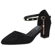Moda feminina doce deslizamento em preto stiletto saltos senhoras casual conforto verão escritório sapatos de salto alto zapatos (1)