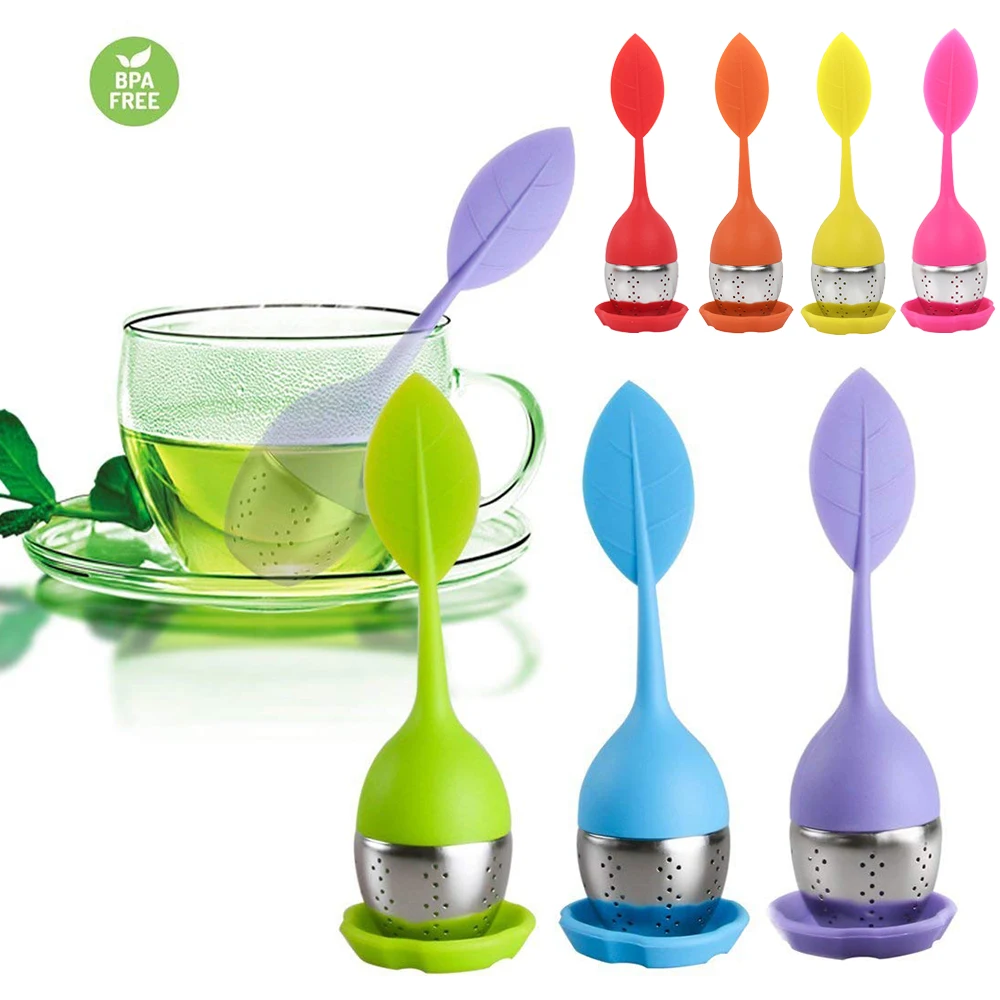 7 цветов Сладкий Лист Силиконовой Чай Infuser многоразовый фильтр падение лоток