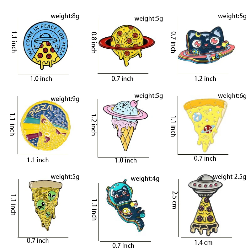 Брошь на лацкан с изображением пиццы космоса коллекция булавок кошки астронавта