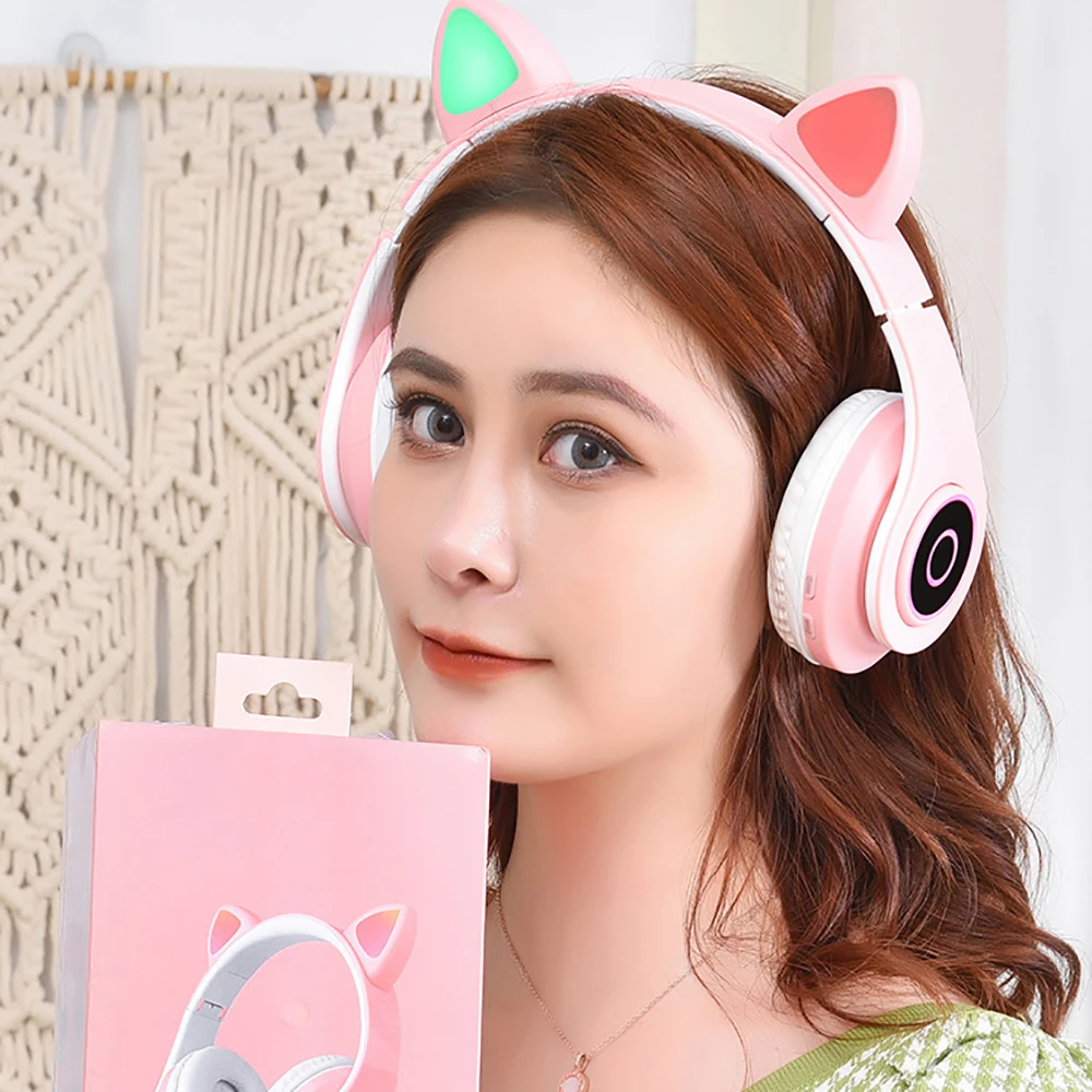 

2020 New LED Cat Ear Noise Cancelling Headphones Bluetooth 5.0 Headset HIFI Stereo Bass Folding Music Headset With Mic For Gifts