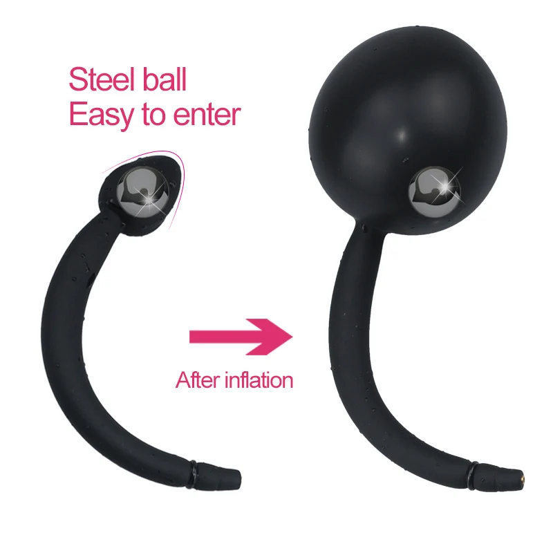 Надувная Анальная пробка с металлическими шариками большая хвост задница