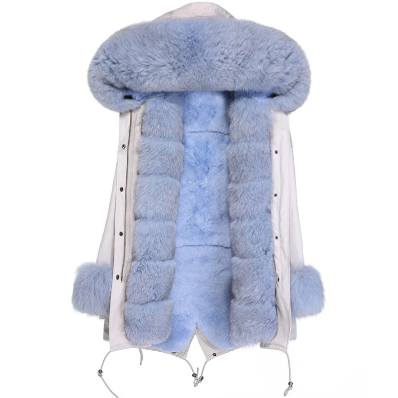 Длинная подкладка из кроличьего меха Рекс парка натурального Лисьего армейский