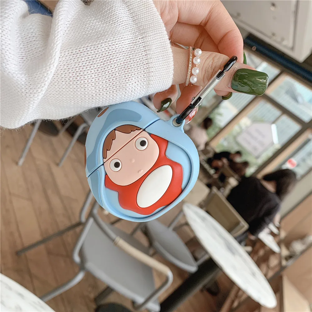 Ponyo On The Cliff Silicone Earphone Case For Apple Airpods Soft Rubber Cute Anime Protective Carabiner Key Chains Hooks Bag | Электроника