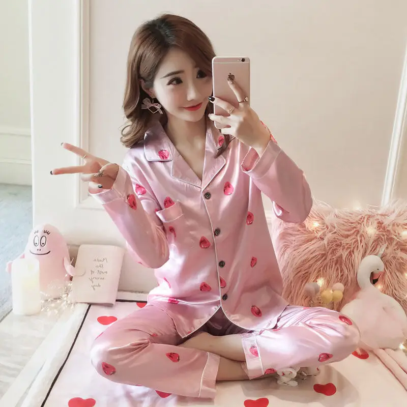 Комплект из 2 предметов женская пижама искусственный шелк принт отложной