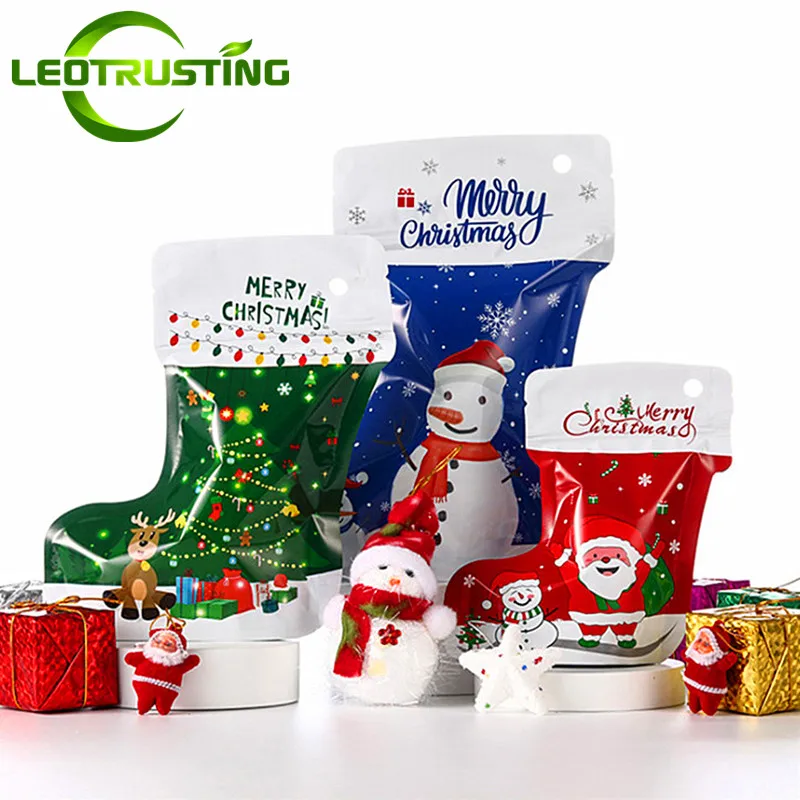 

Shoes New Year Christmas Thick Aluminum Foil Packaging Bag X-Mas Gifts Socks Party Sugar Snacks Storage Tress Hanging Pouches