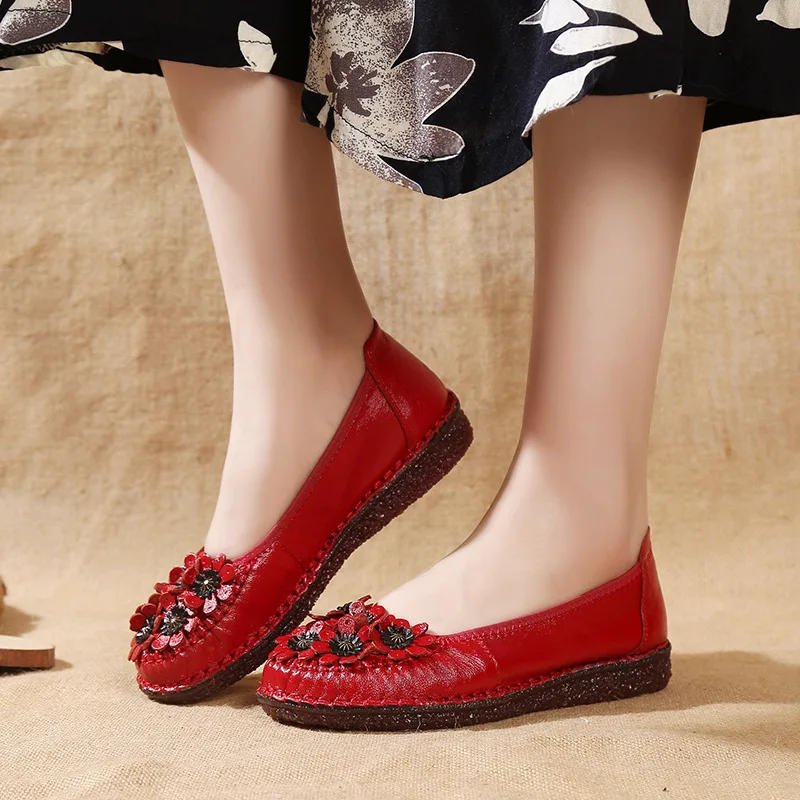 

YAERNI new handmade women real leather shoes spring autumn retro women flat shoes casual basic woman no lace flat round toe shoe