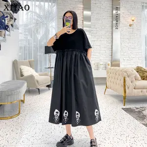 XITAO French Plus Size Dress Women Vintage Short Sleeve Slim Was Thin Women Clothes 2020 Personalized Printing Dresses DMY4880