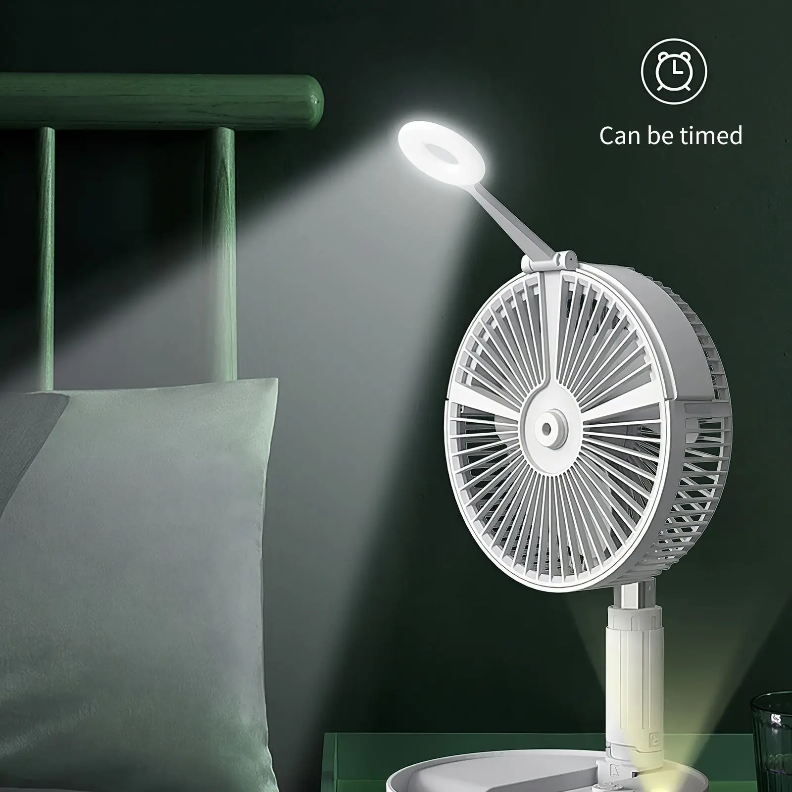 

Mini Folding Telescopic Fan With Humidification Night Lamp Phone Desktop Outdoor Travel Portable Fans