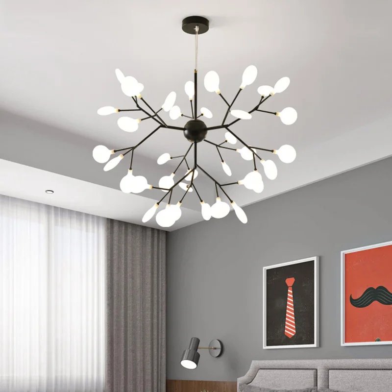 Firefly-lámparas de araña LED para sala de estar, lámpara dorada y negra para colgar en interiores, accesorios de iluminación, Lustres