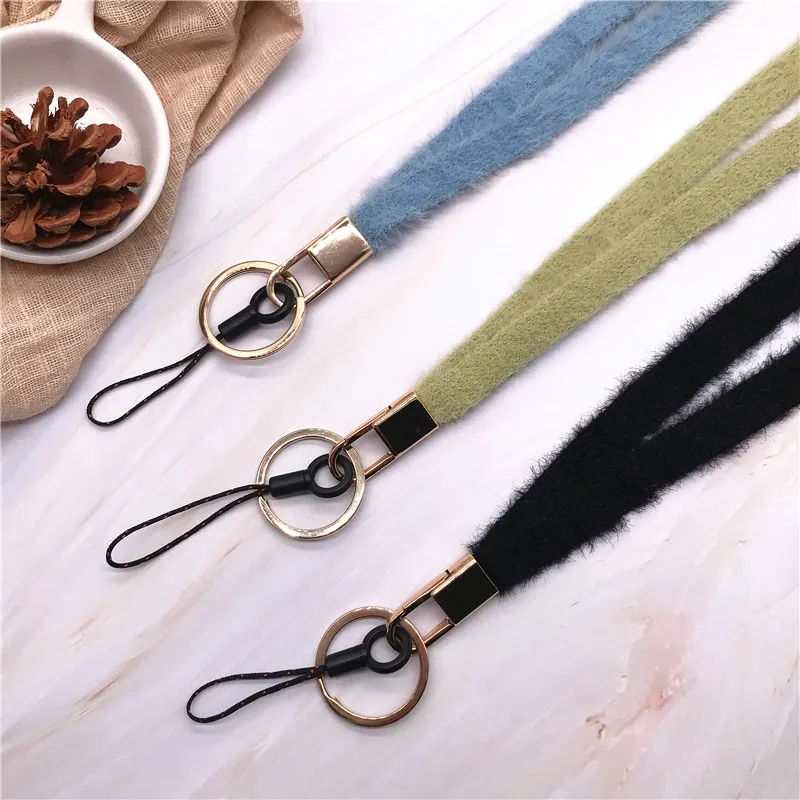 

Macaroon Color Soft comfortable fluff Hanging Lanyard Wrist Rope Phones Camera USB Holder ID Pass Card Name Badge Holder keycord