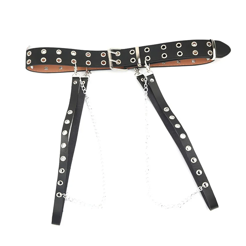 

Fashion leather Waist Chain Strap teenager Punk Gothic Style Double-row pin buckle Belt jeans trouser Pant Waistband accessories