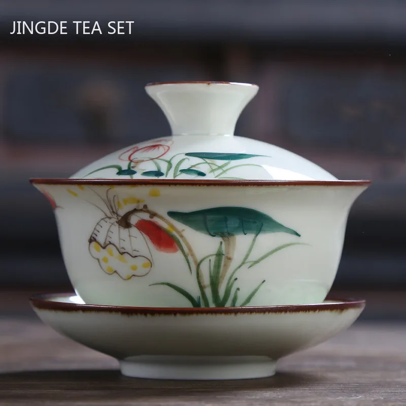 

Ручной работы в стиле ретро для женщин керамический гайвань Чай чашки ручная роспись цветочный узор Чай чаша китайский фарфор Чай аксессуа...