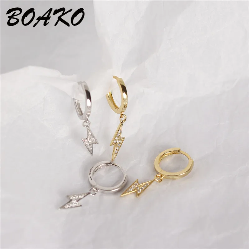 BOAKO модные простые серьги-гвоздики подвеска с молнией 925 серебряные серьги для женщин ювелирные изделия Крошечные Хрустальные Серьги