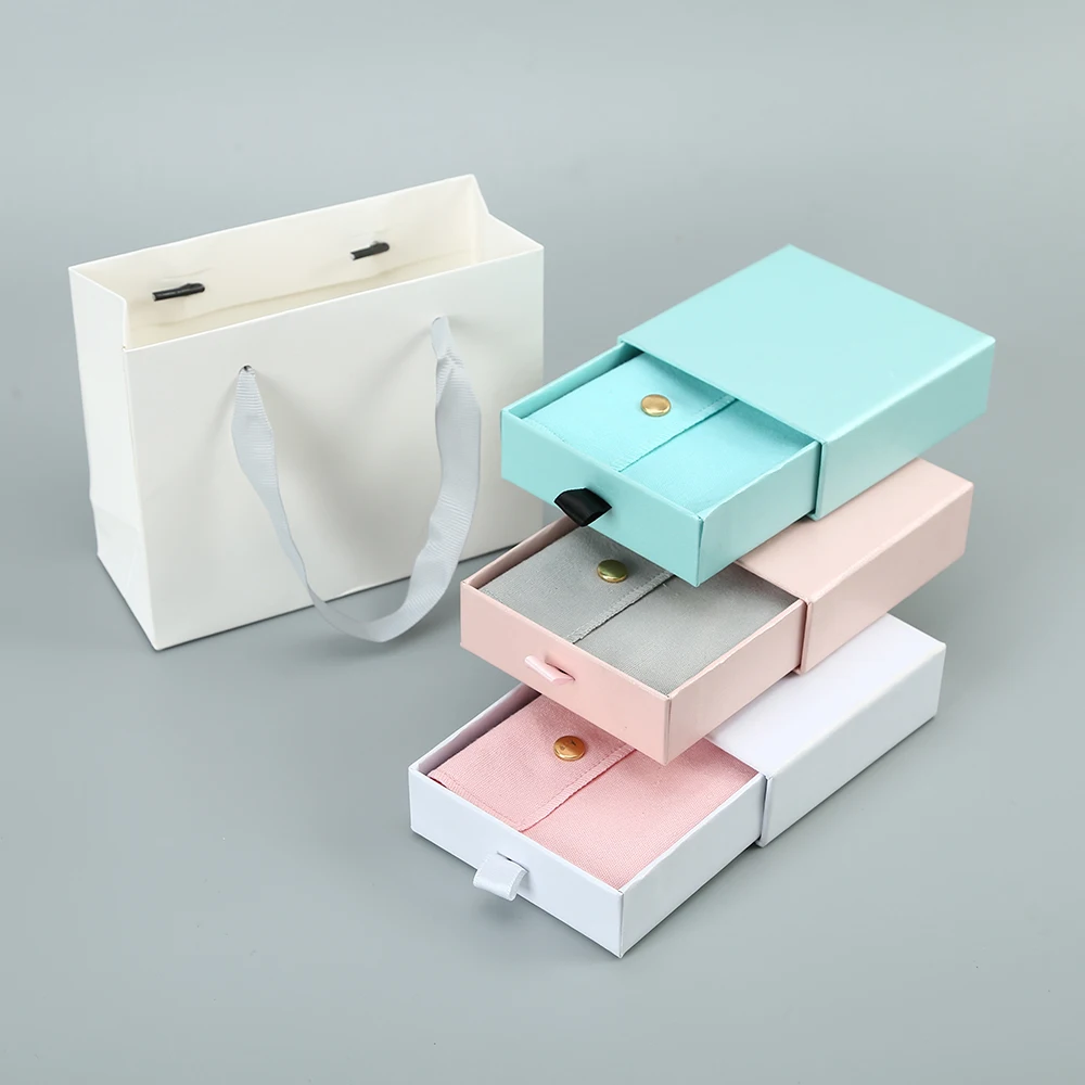 

White Kraft Gift Bags Pink Paper Drawer Box Small Snap Cotton Bag for Party Wedding Supplies Christmas Candy Jewelry Packaging